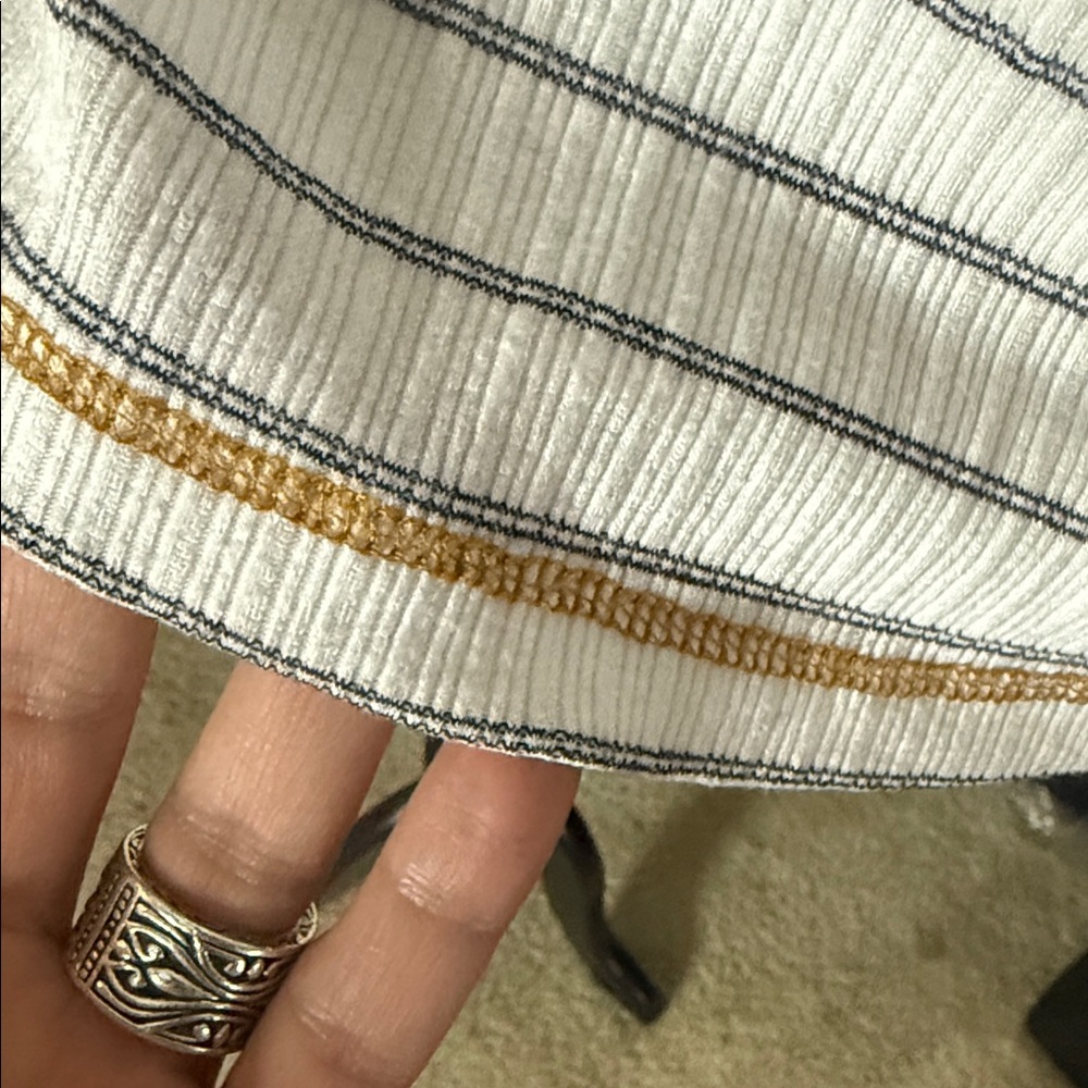 Ces Femme Ultra Soft Ribbed White and Brown Striped Top - Picture 5 of 6